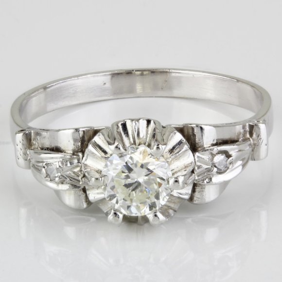 Platinum Vintage Diamond Solitaire with Accents Illusion Setting Ring - Picture 1 of 8